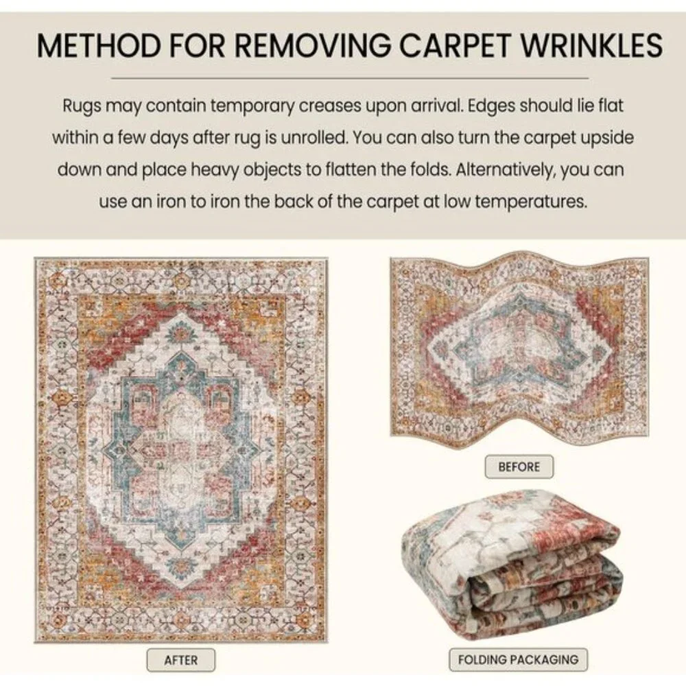 New 5x7 Washable Area Rug, Yellow Brown Vintage Non-Slip Carpet for Home Décor